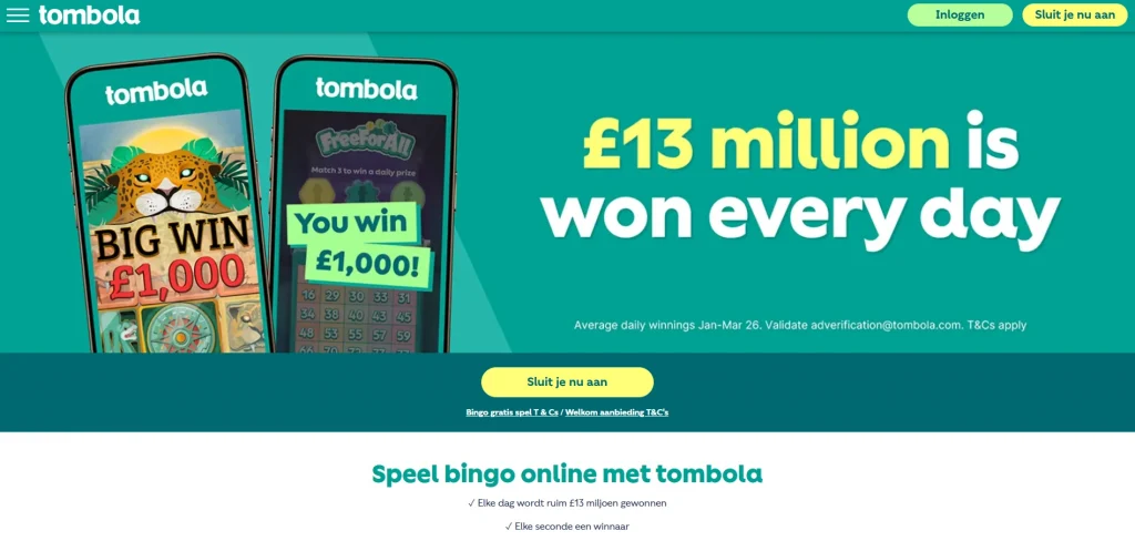 Officiële tombola-weergave van bingo- en arcade-spellen
